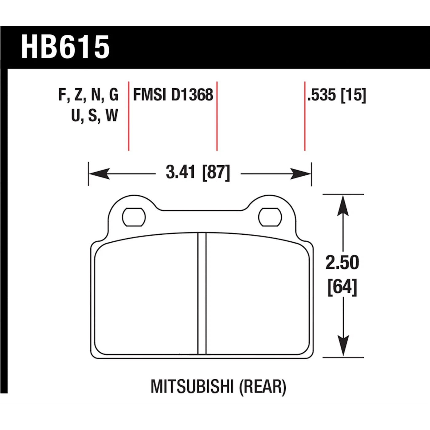 Set of 2 Rear Brake Pads for Mitsubishi Lancer (2008–2014)