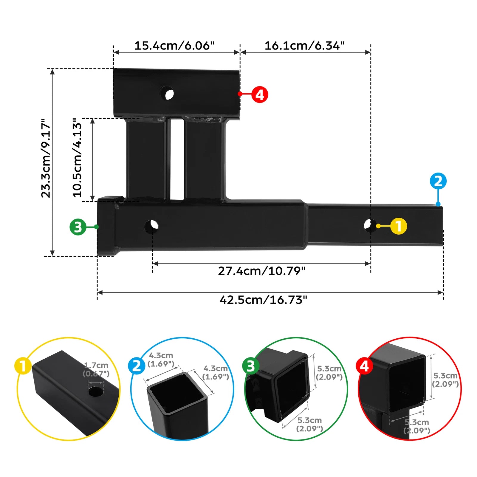 Dual 2" Trailer Receiver Hitch Adapter Extender Tow 4000LB for