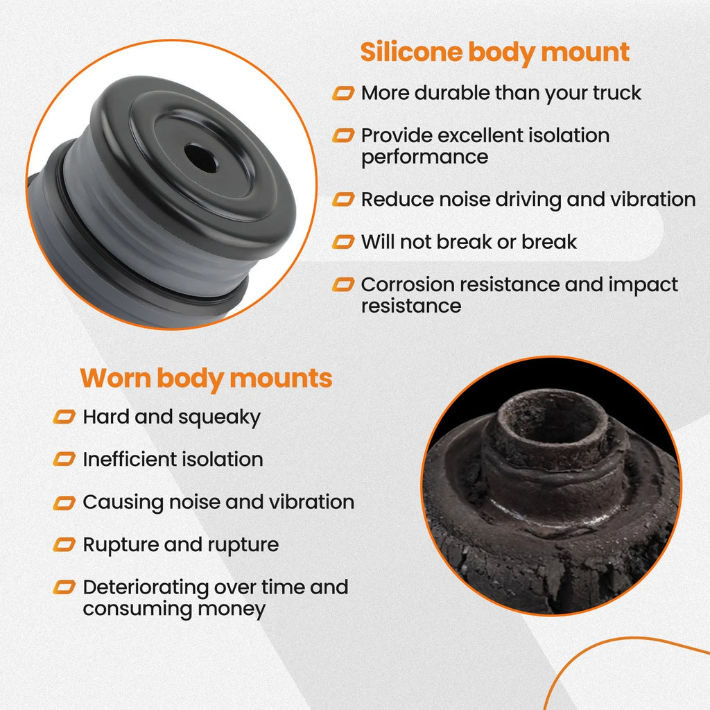 Silicone Body Mount Bushings Kit for Ford Super Duty Crew Cab (2008–2024)