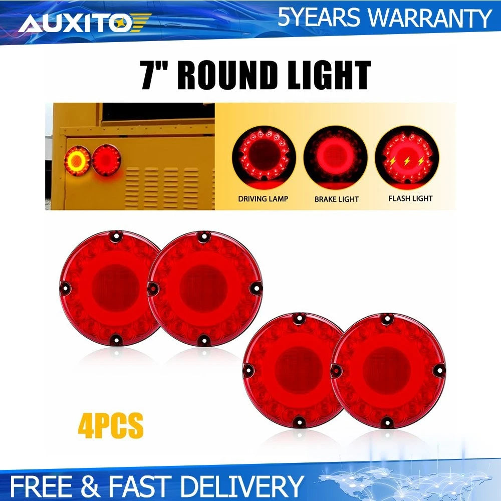 Set of 4 7" Round Red 36-LED Tail Lights for School Bus (YYYY–YYYY)