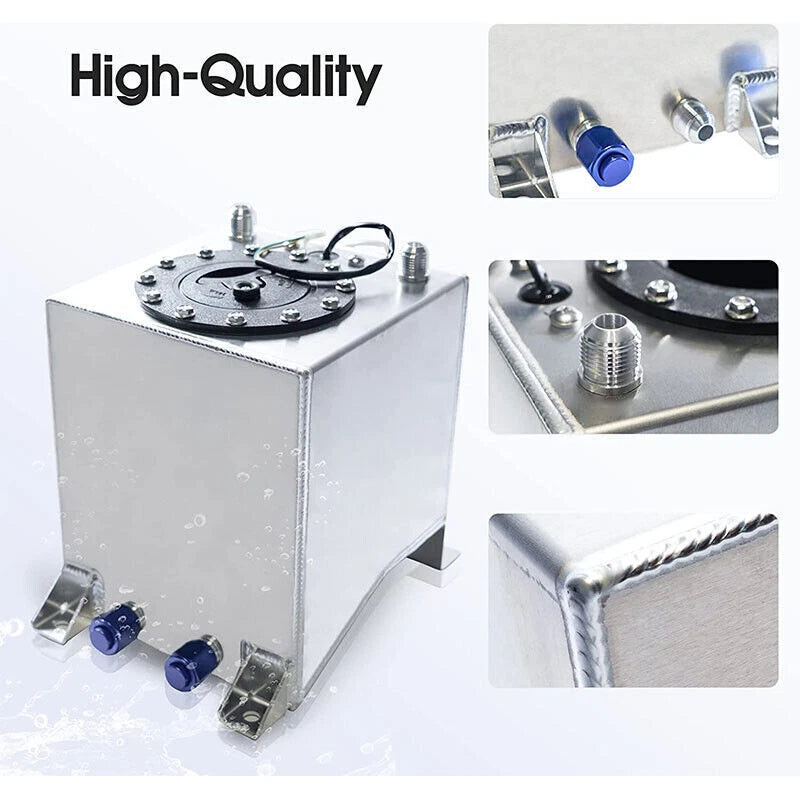 2.5 Gallon Polished Aluminum Racing Drift Fuel Cell Gas Tank + Level Sender