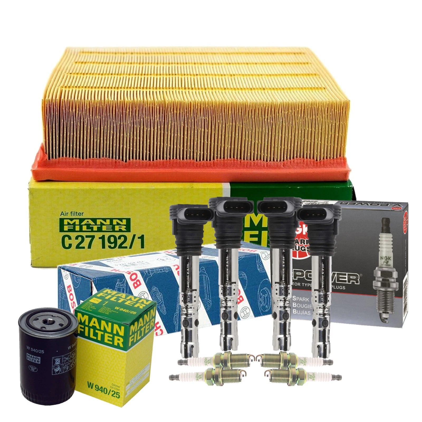 Set of 4 Mann Filters & 4 NGK VPower Spark Plugs for Audi Turbo