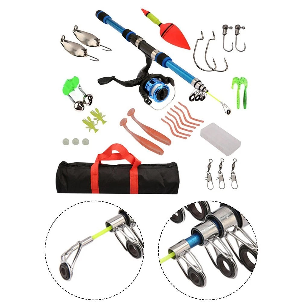 Fishing Kit 1.8m Telescopic Rod with Reel & Storage Bag for Beginners