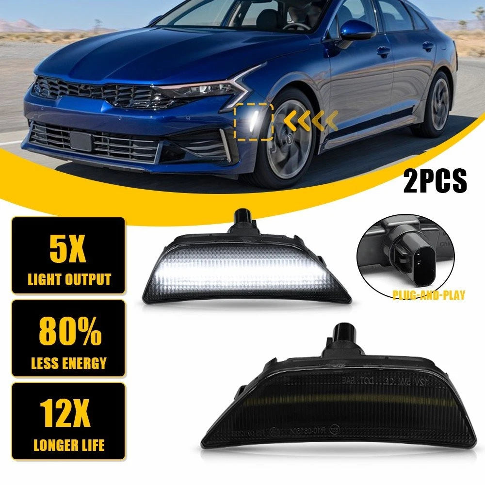 Smoked White LED Front Side Fender Marker Lights for Kia K5 (2021–2024)