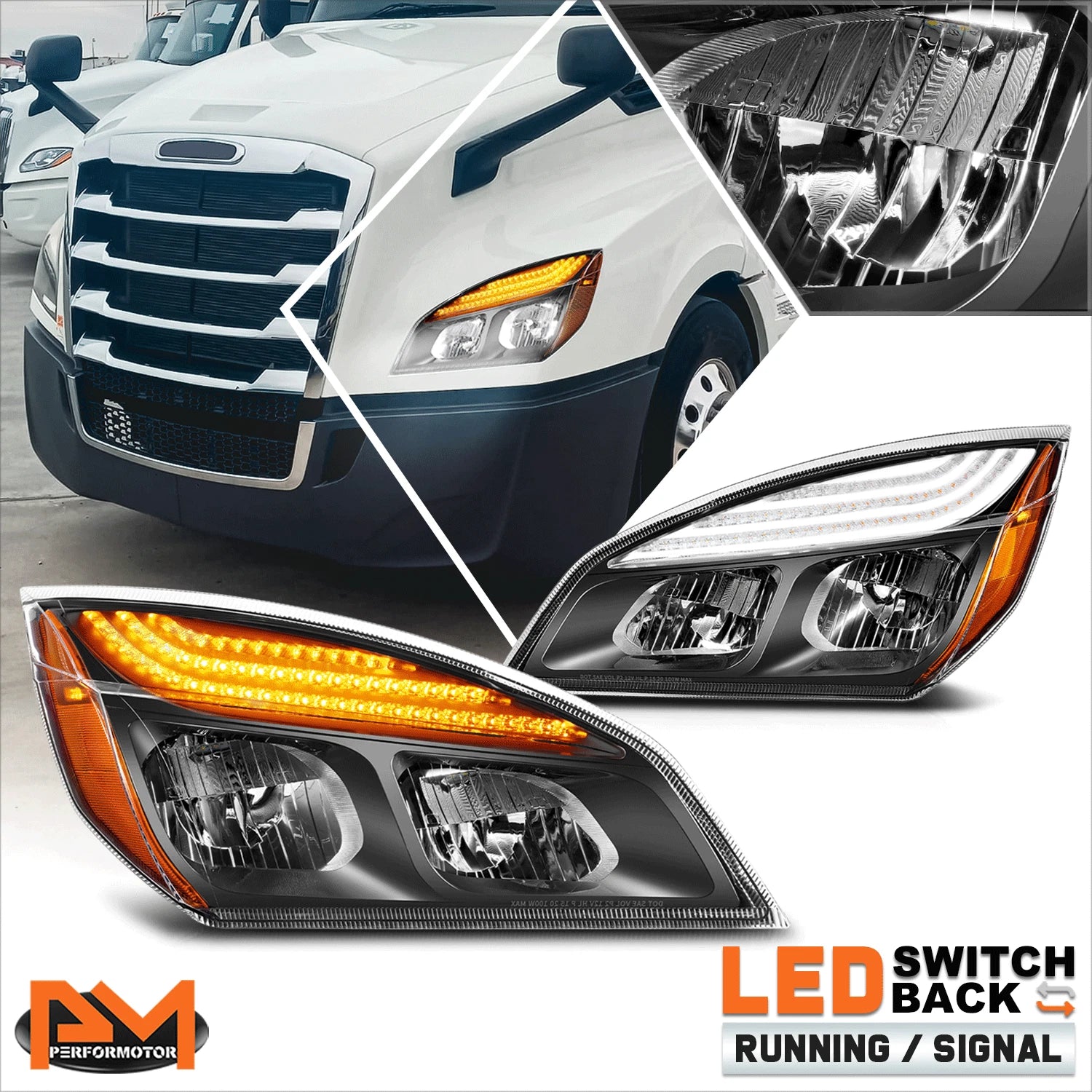 Full LED Switchback Headlights for Freightliner Cascadia (2018–2024)