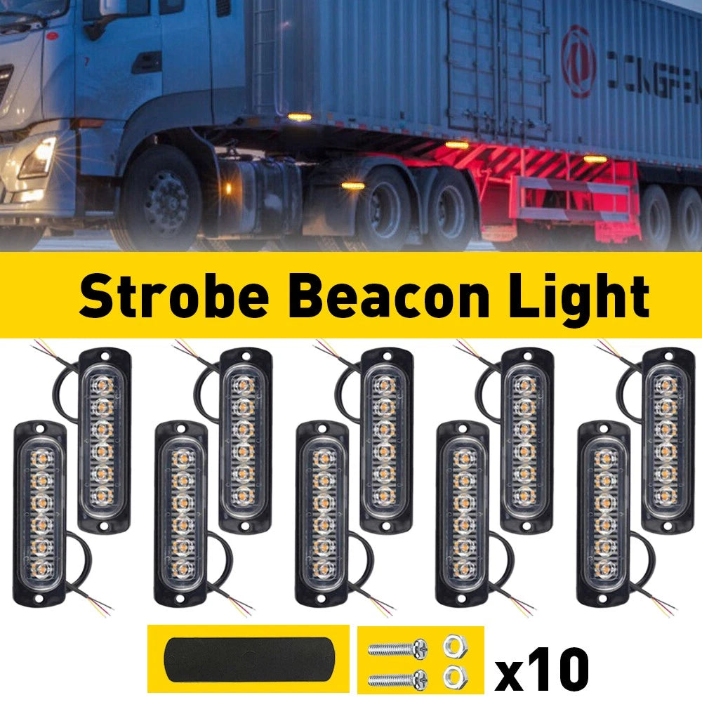 10X LED Amber Grill Side Marker Emergency Strobe Light Bar Kit for Tow Vehicles
