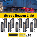 10X LED Amber Grill Side Marker Emergency Strobe Light Bar Kit for Tow Vehicles