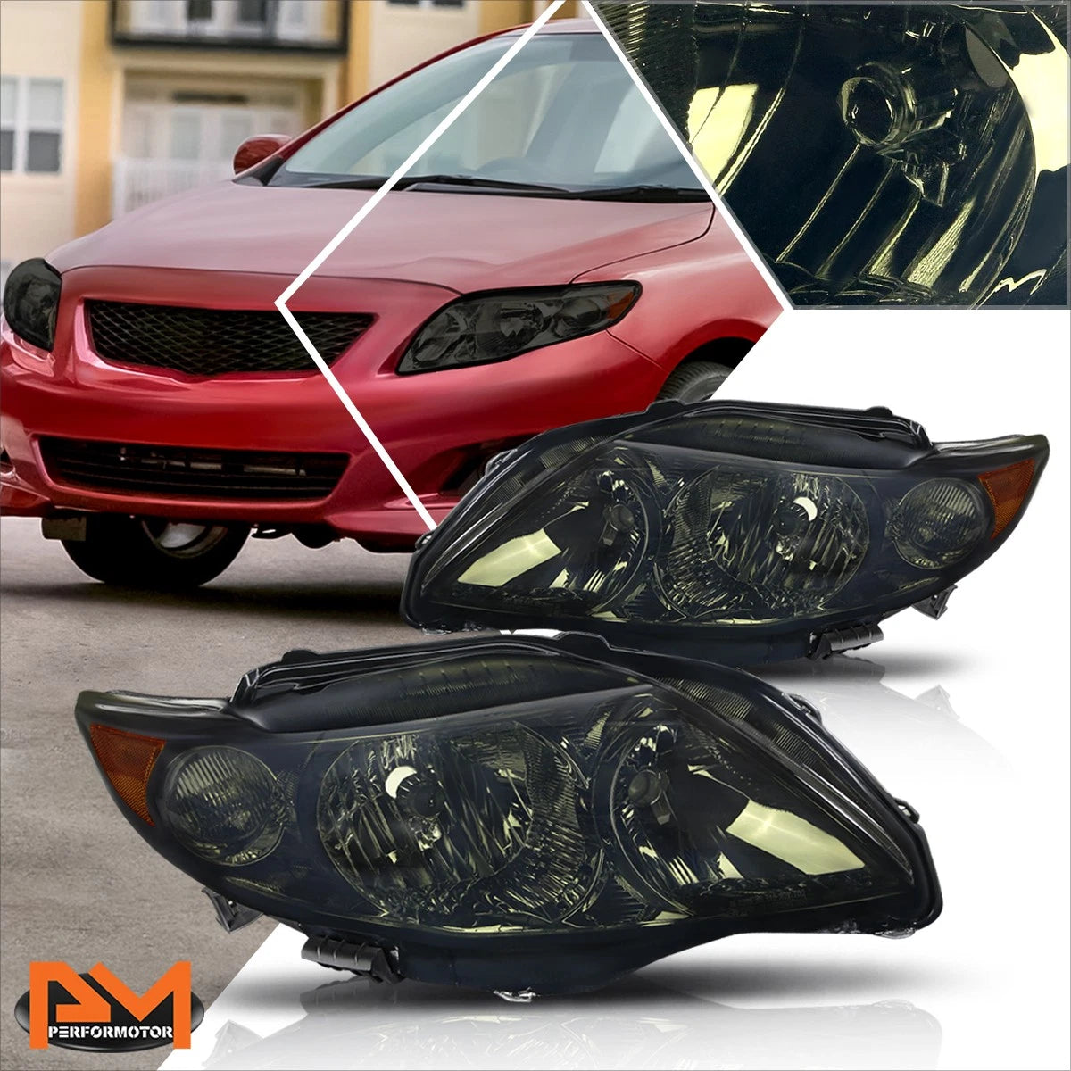 Smoked Housing Headlight & Amber Side Corner Signal Lamps for Corolla (2009–2010)