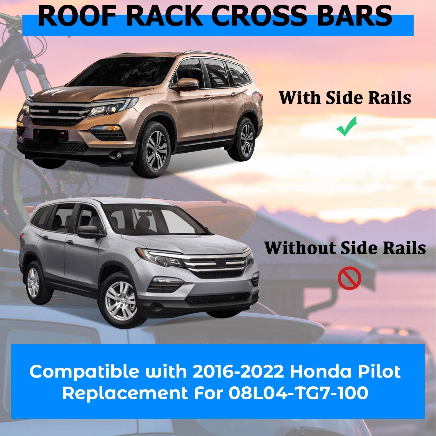 Set of 2 Roof Rack Cross Bars for Honda Pilot (2016–2022) Aluminum