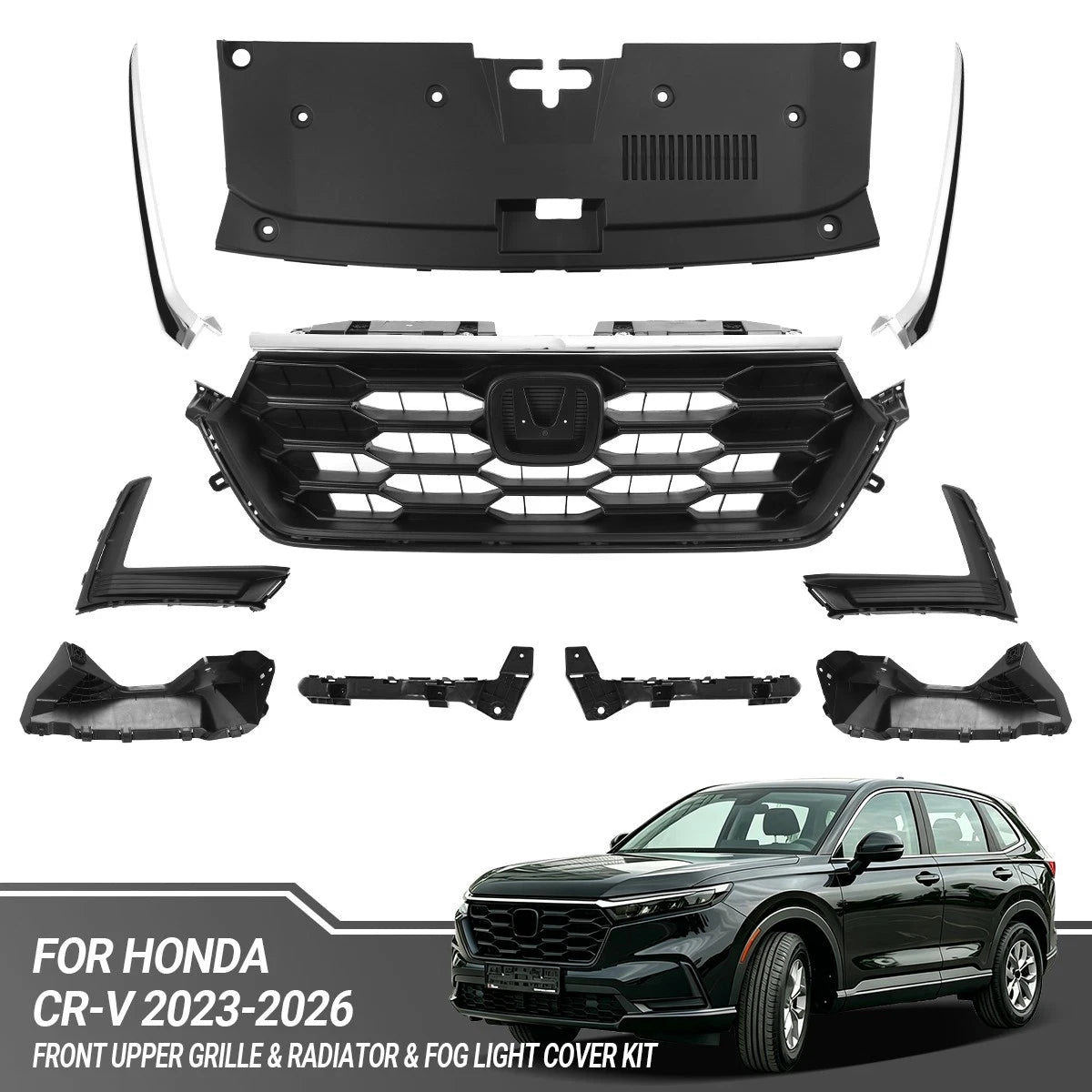 Front Upper Grille & Radiator & Fog Light Cover Kit for Honda CR-V (2023–2026)