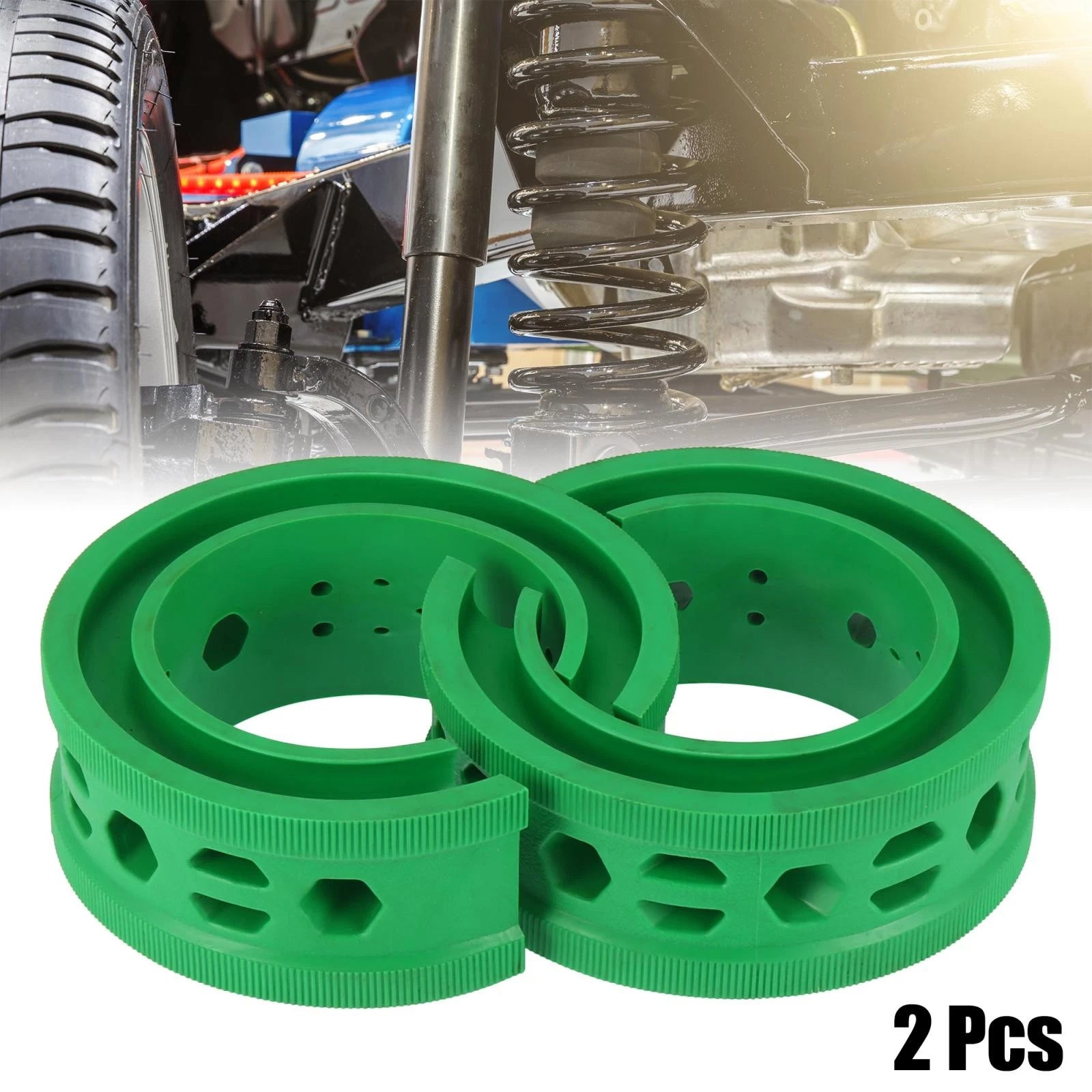 2pcs Green Coil Spring Rubber Buffer for Ford Chevy (Universal D Type)
