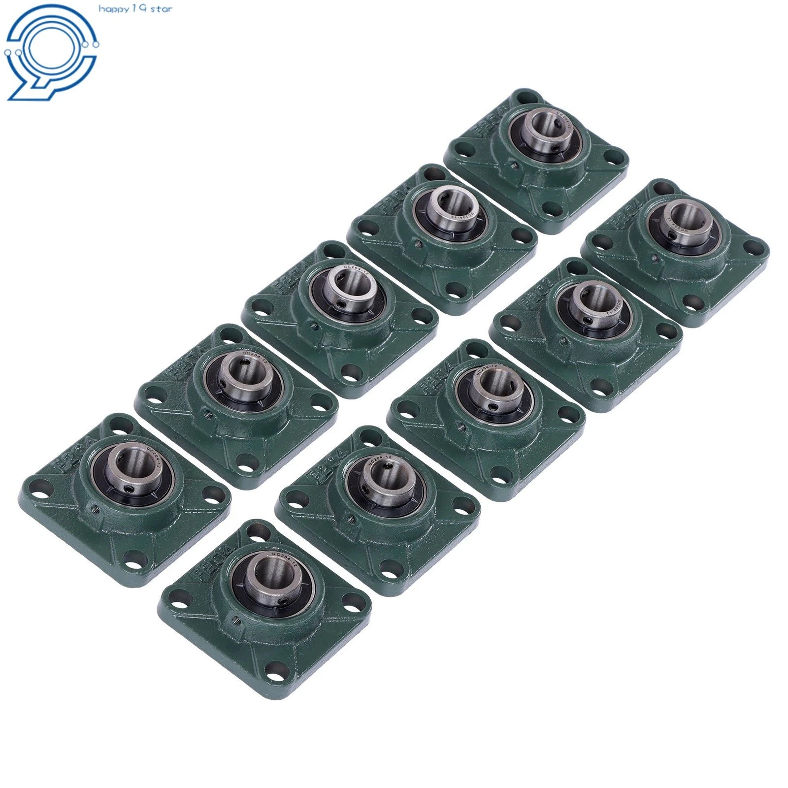 Set of 10 Pillow Block Bearings for UCF204 (Self-Alignment, 3/4" Bore)