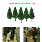 50pcs 3.07" Pine Trees for Train Railway Park Landscape Scenery