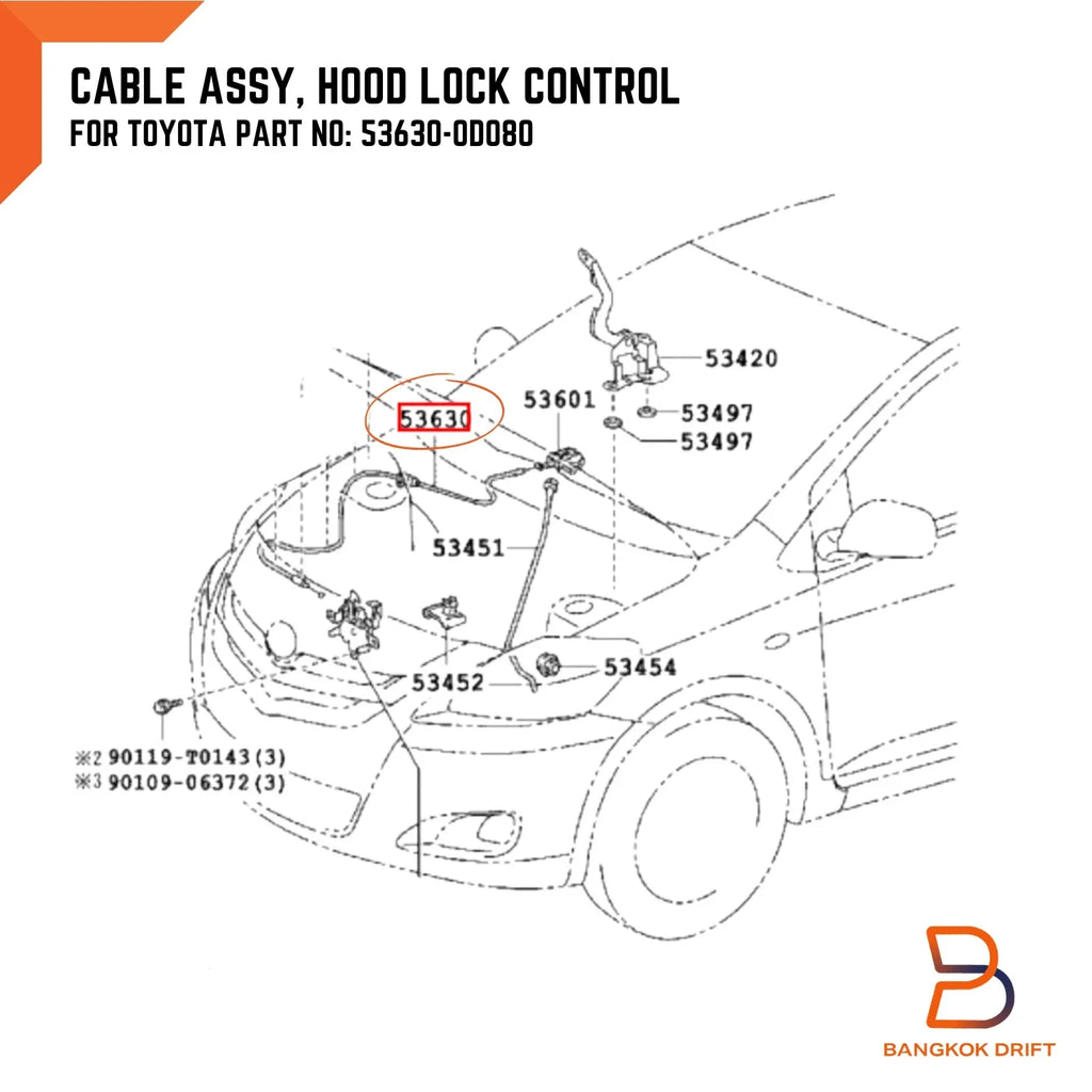 Hood Release Cable for Toyota Yaris Sedan (2007-2013) 184cm