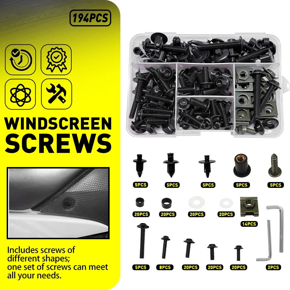 194pcs Black Fairing Bolts Kit M5 M6 for Suzuki GSXR600 GSXR750 GSXR1000