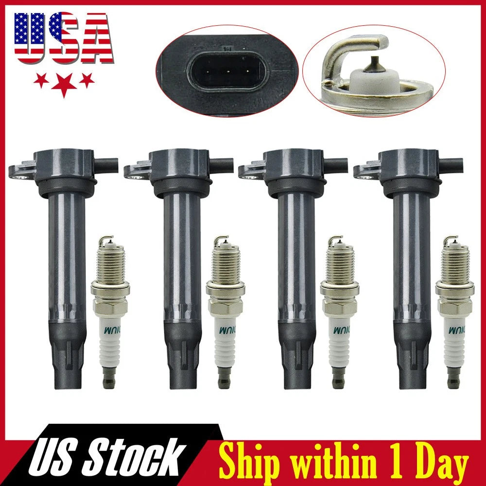 Set of 4 Ignition Coils + 4 Spark Plugs for Dodge Avenger (2008–2014) L4 2.4L UF557