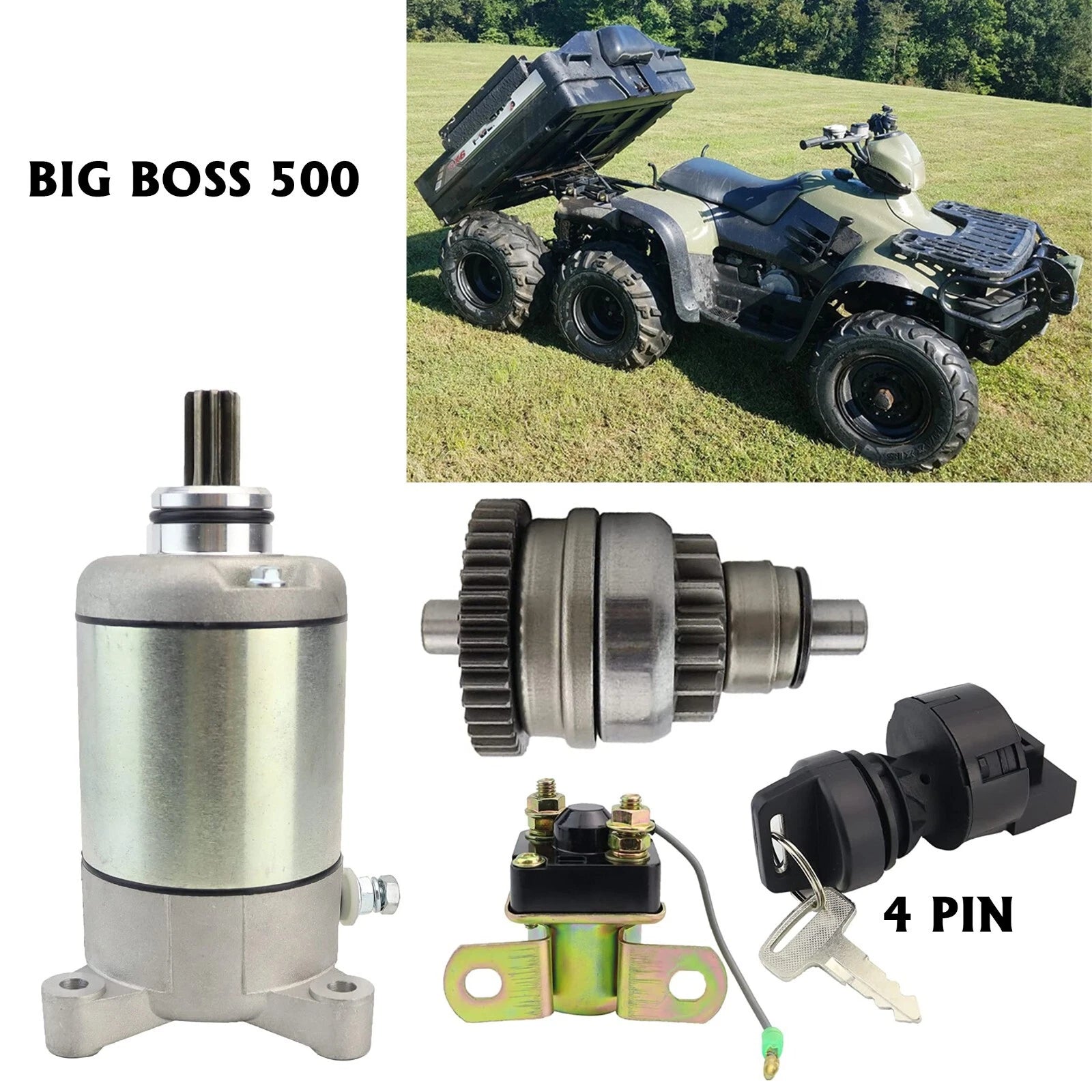 Starter for Polaris Big Boss 500 6X6 (2000–2001) with Bendix & Relay Key Switch