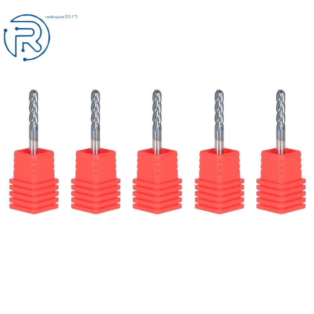 Set of 5 Ball Nose Carbide End Mills (1/8" x 1-1/2")