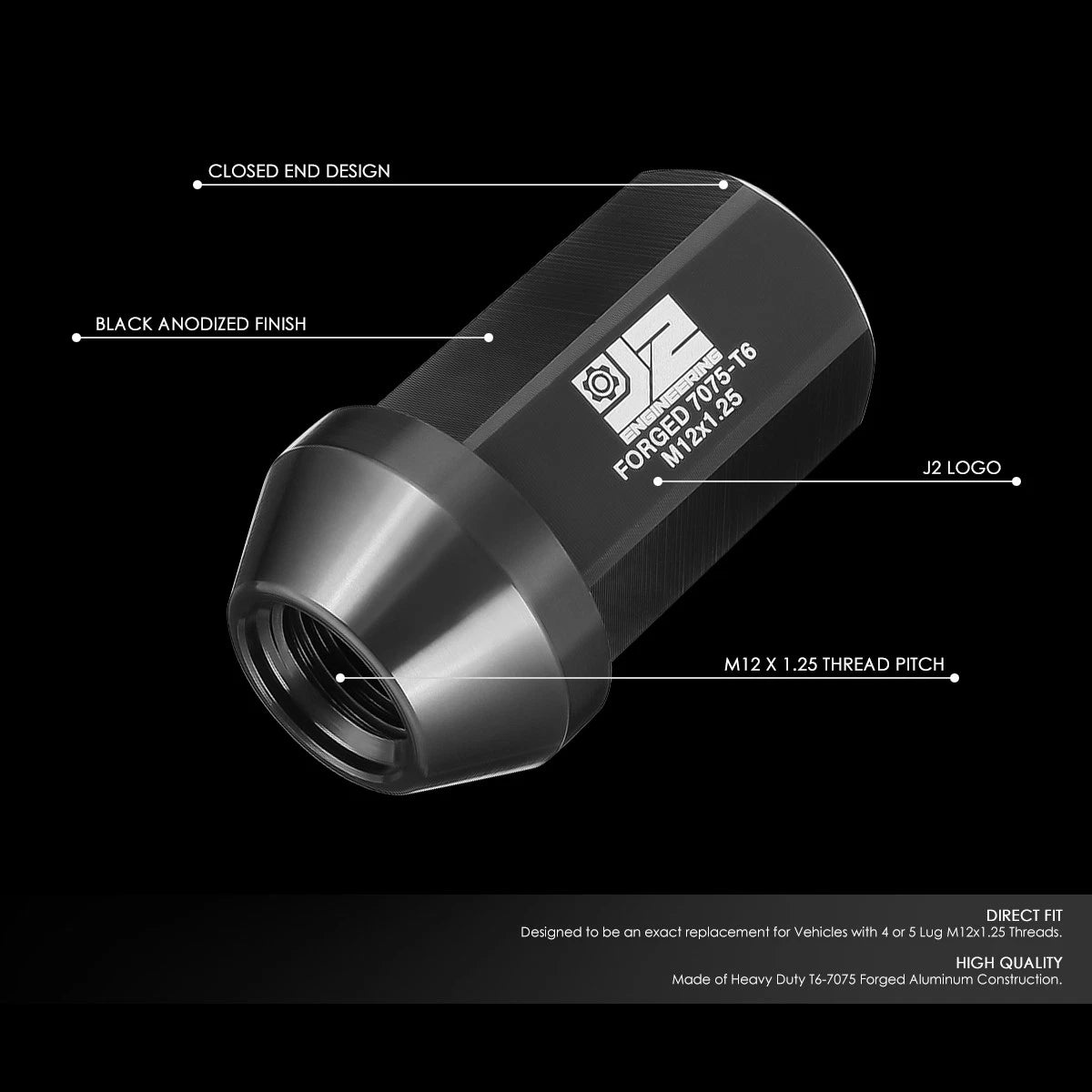 Set of 20 Closed End Lug Nuts M12 X1.25 25mm OD for J2 Engineering