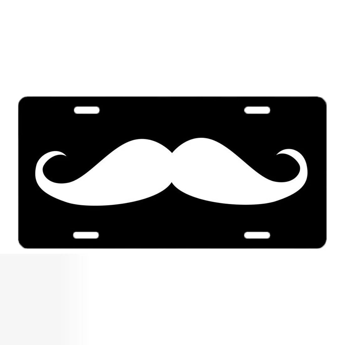 Black and White Mustache Aluminum License Plate for Universal Fit (6 x 12)