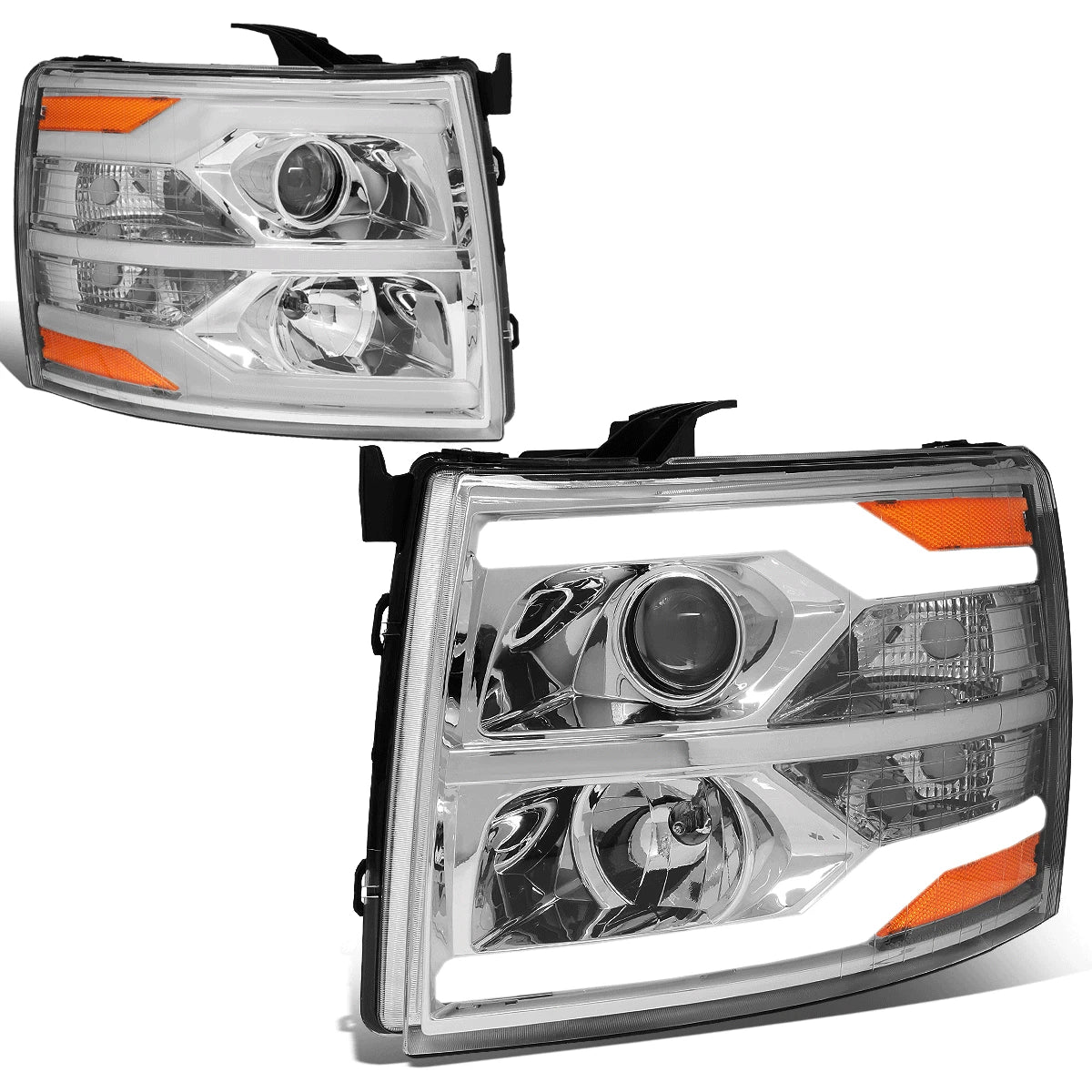Dual LED DRL Tube for Chevy Silverado (2007–2014) Projector Headlight Chrome