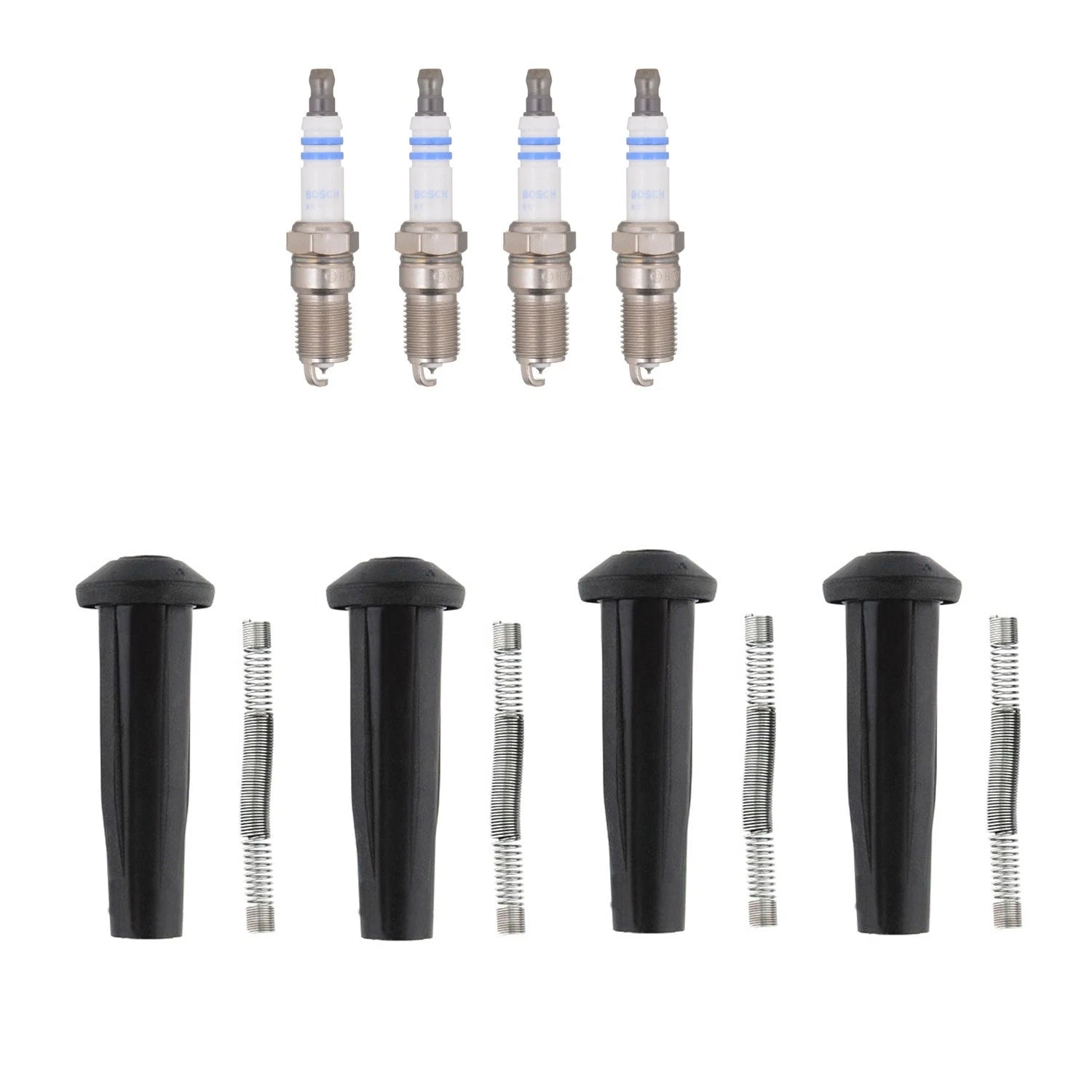 Set of 4 Bosch Platinum Spark Plugs & Denso Coil Boot Kit for Ford Escape Focus (2001–2012)