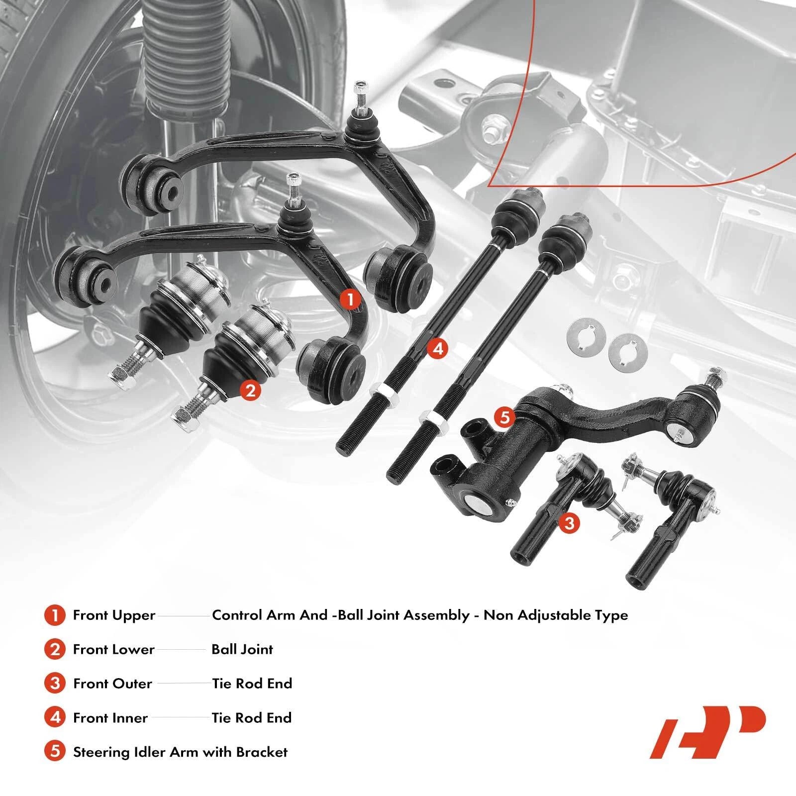 9x Front Control Arm Ball Joint Tie Rod Idler Arm for Chevy GMC (2011–2019)