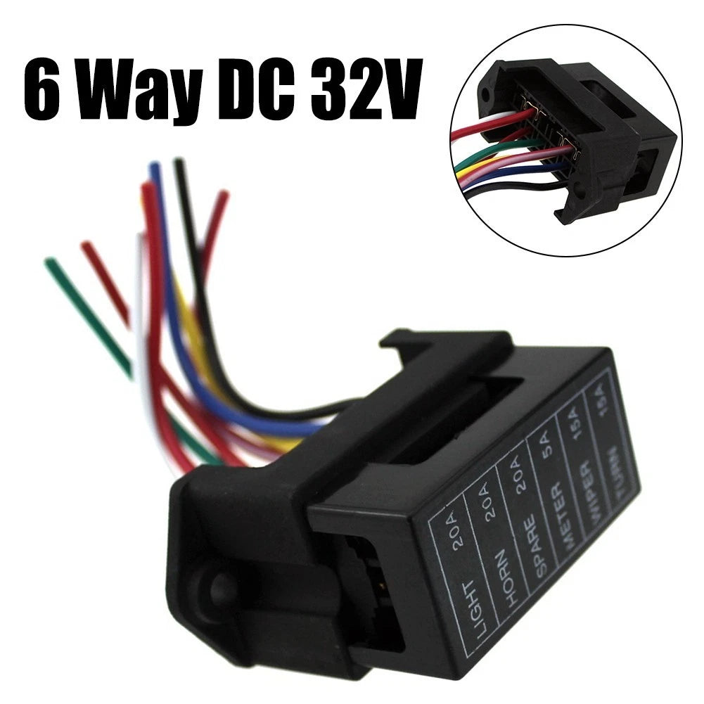6 Way Blade Fuse Box for Car and Boat Applications (Up to 32 Volts)