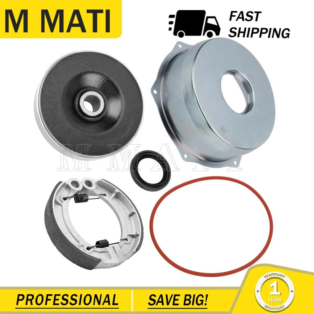Rear Brake Drum Hub Cover Kit w/ Brake Shoes for Yamaha Bruin 250 350 (2004–2006)