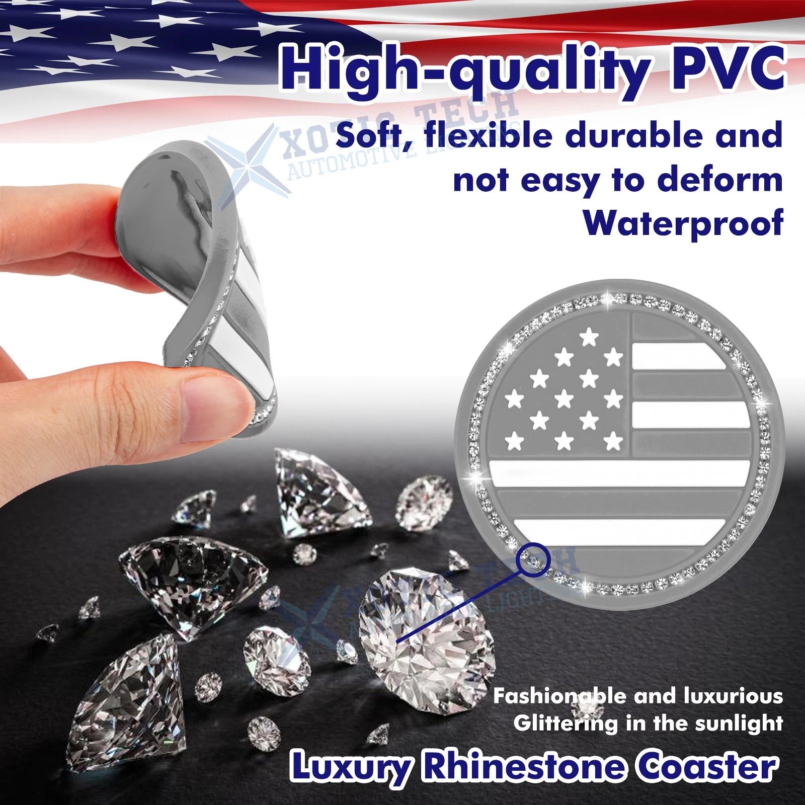 2.75" Flexible PVC Rhinestone Cup Coasters for Patriotic Decor (2-Pack)