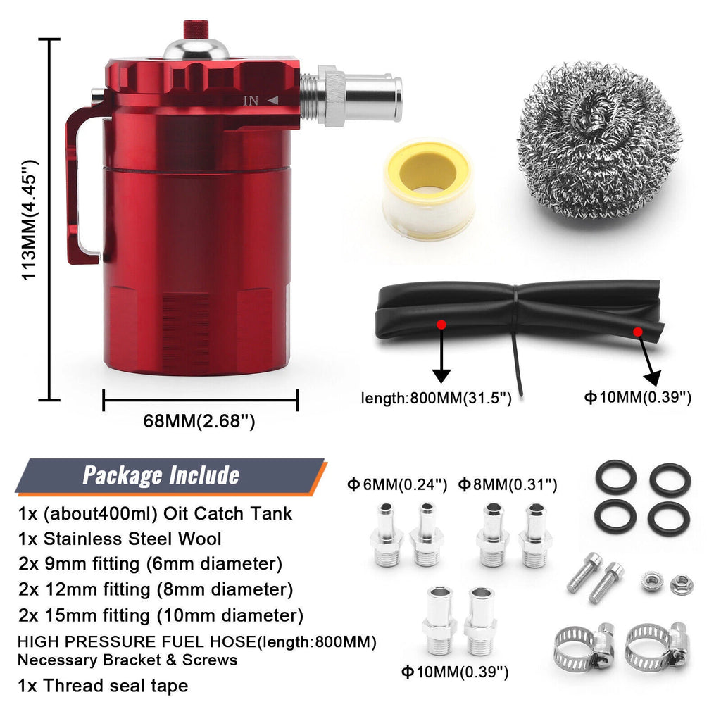 Oil Catch Can Kit for Universal Vehicles - Baffled Aluminum Reservoir