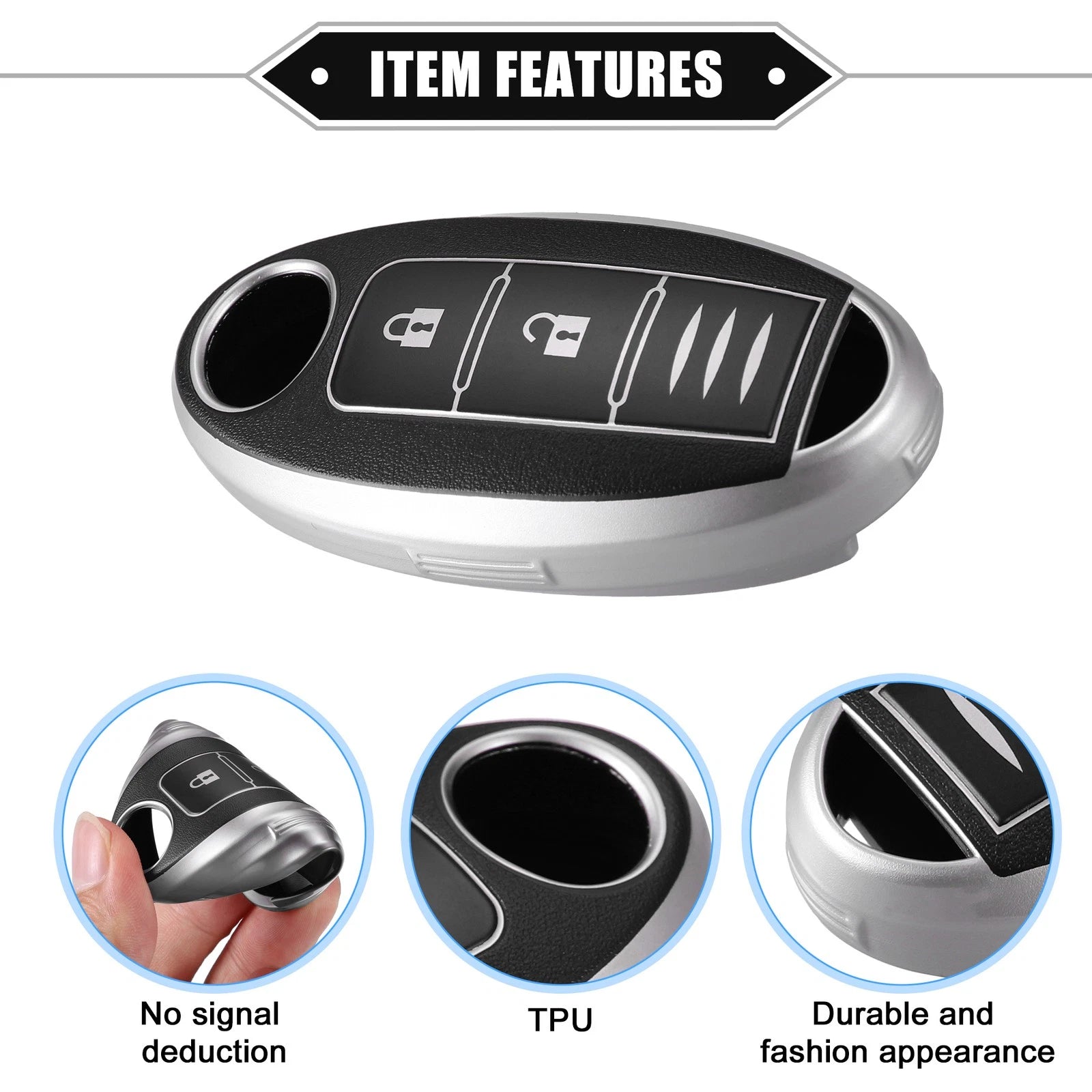 3 Button Key Fob Cover for Nissan Serena, X-Trail (Fit 2000–2023) TPU Black