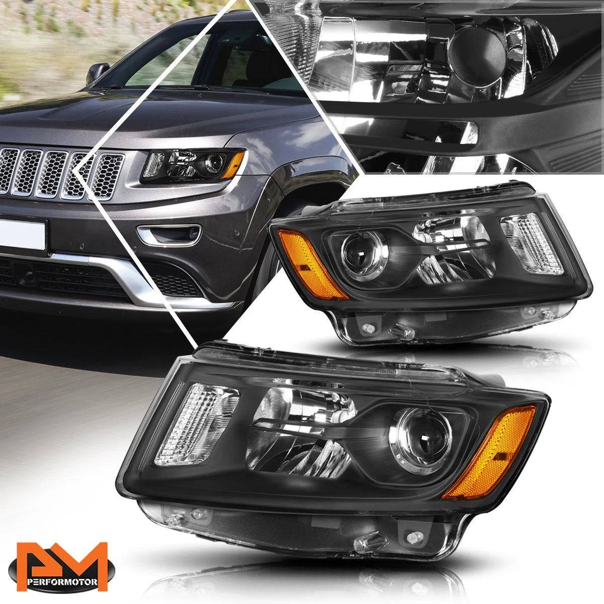 Projector Headlight for Jeep Grand Cherokee (2014–2016) Black Housing Amber Side