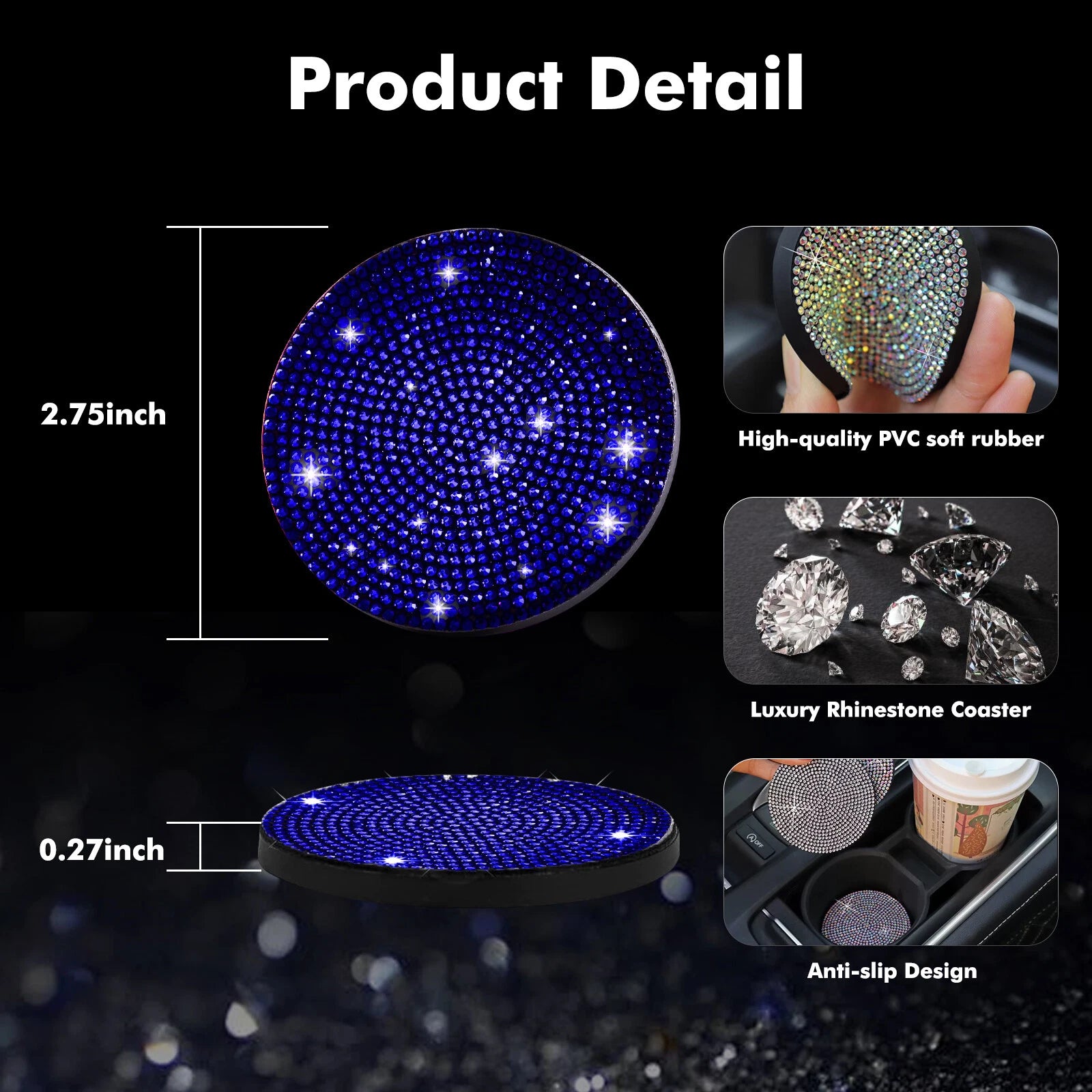 Bling Blue Cup Coasters for Shift Knob Cover Interior Accessories (2024-2024)