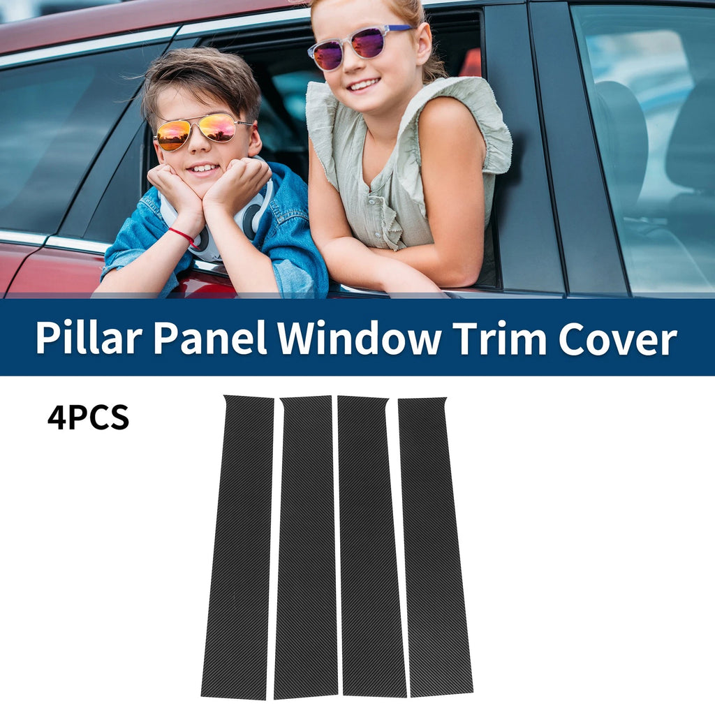 Set of 4 Car Pillar Window Trim for Chevrolet Silverado (2014–2018) Black Carbon Fiber