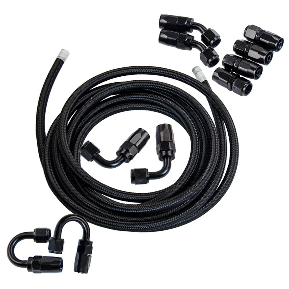 6AN/10AN/12AN Nylon Braided PTFE Fuel Line Hose Fitting Kits 5FT/10FT/12FT