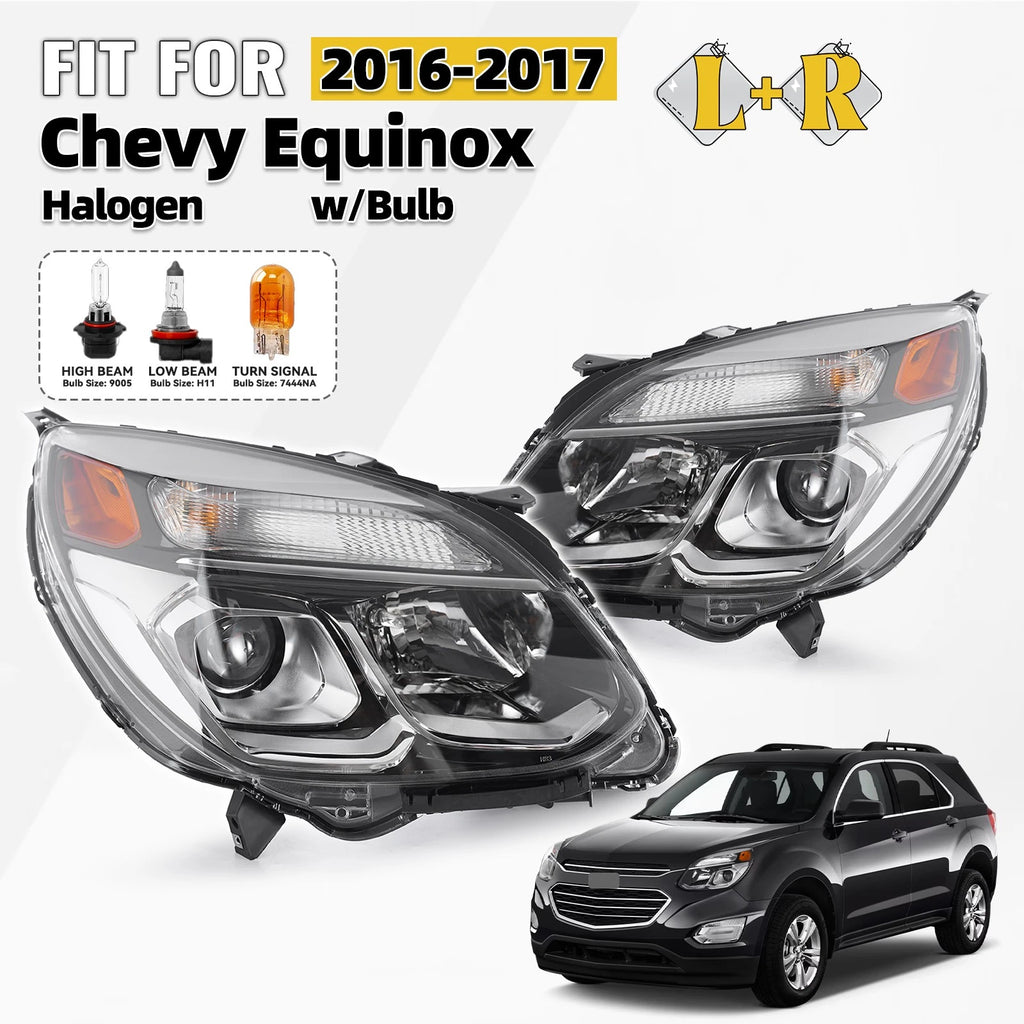 Halogen Headlights Set of 2 for Chevrolet Equinox (2016–2017) w/Bulbs