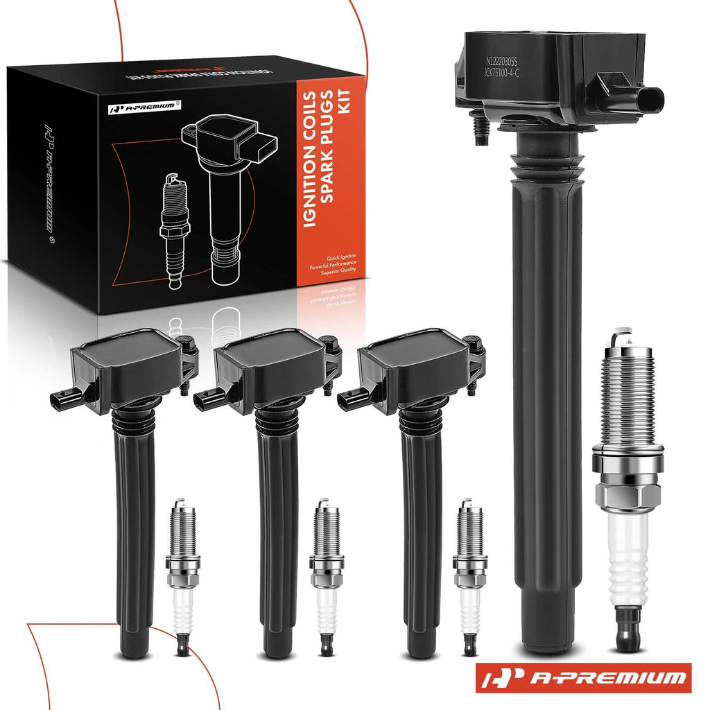 Set of 4 Ignition Coils & Iridium Spark Plugs for Jeep Compass 