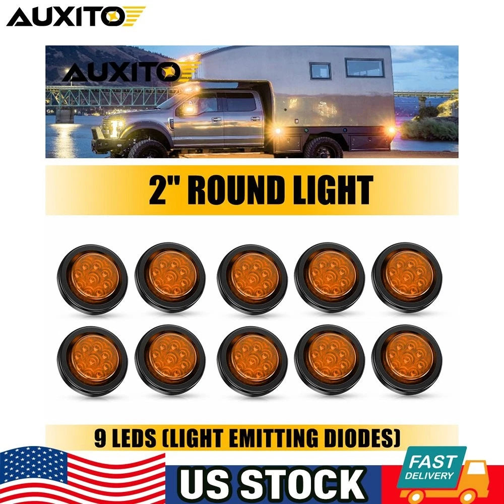 2X Amber 2" LED Side Marker Lights for Truck Trailer (12V)