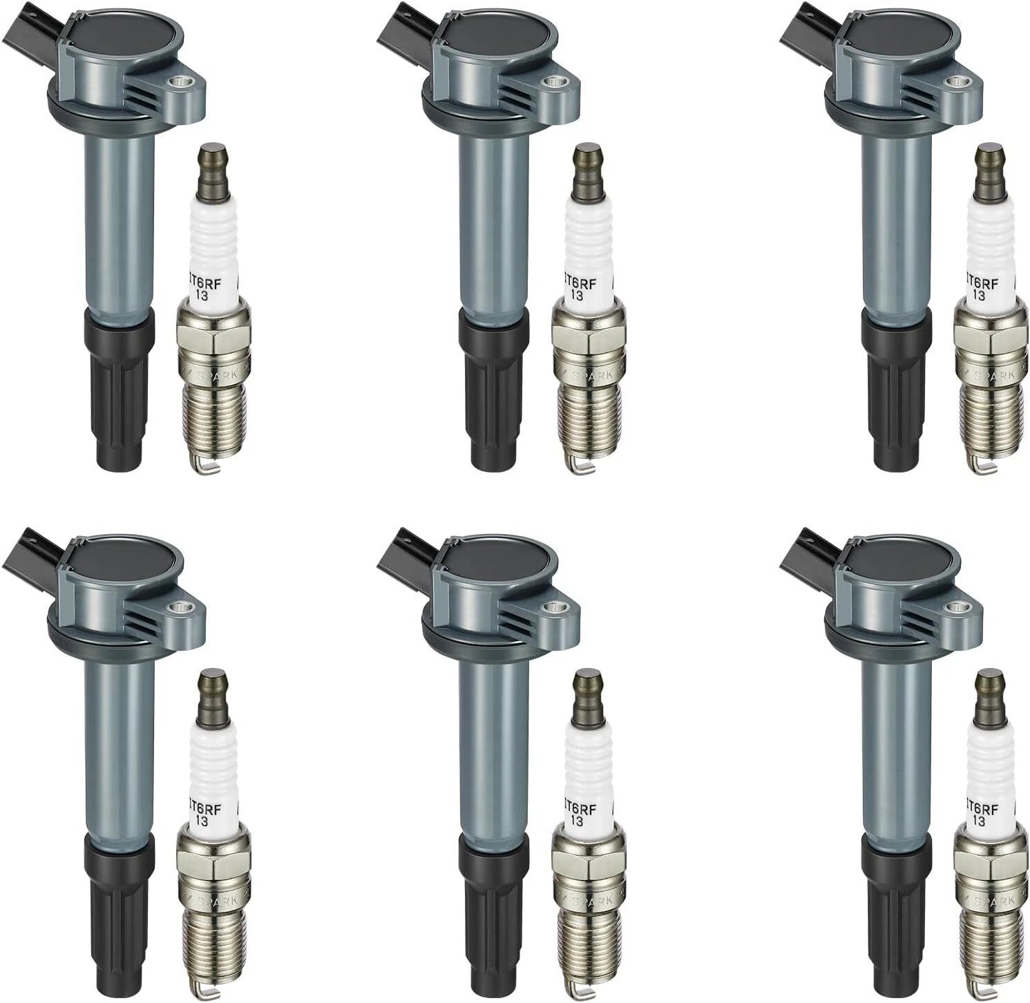 Ignition Coil & Spark Plug Set of 6 for Mazda Tribute 2009, GMC Acadia UF486