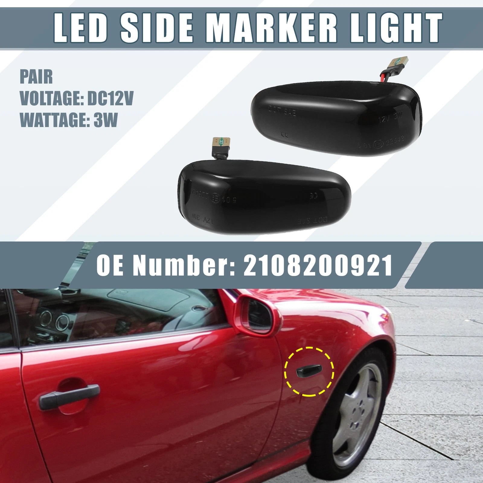 2pcs LED Side Marker Amber Light 2108200921 for Mercedes-Benz CLK320 (1998-1999)