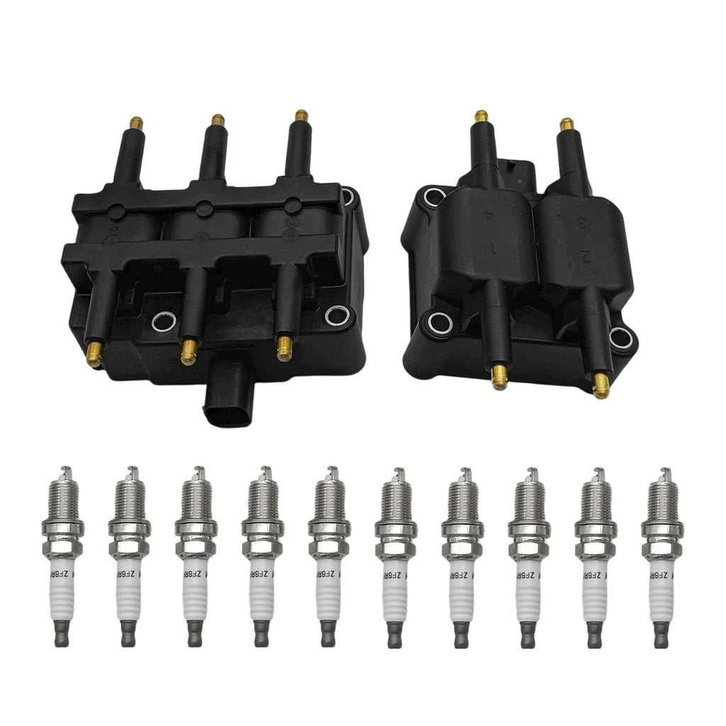 Set of 2 Ignition Coils & 10 Iridium Spark Plugs for Dodge Ram 2500 3500 (1994–1996)