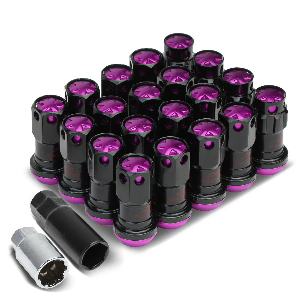 Set of 16 Aluminum Purple Rim Lock Nuts + Adapter M12x1.5 for Automotive