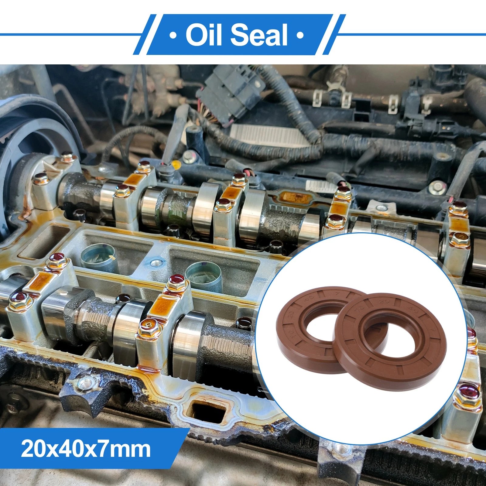 Set of 2 Oil Seal Rotary Shaft Seal FKM Rubber 20x40x7mm
