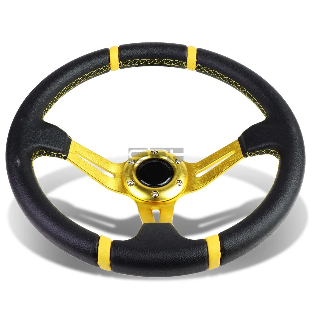 3.5" Deep Dish Gold Stripe Leather Steering Wheel Universal Fit
