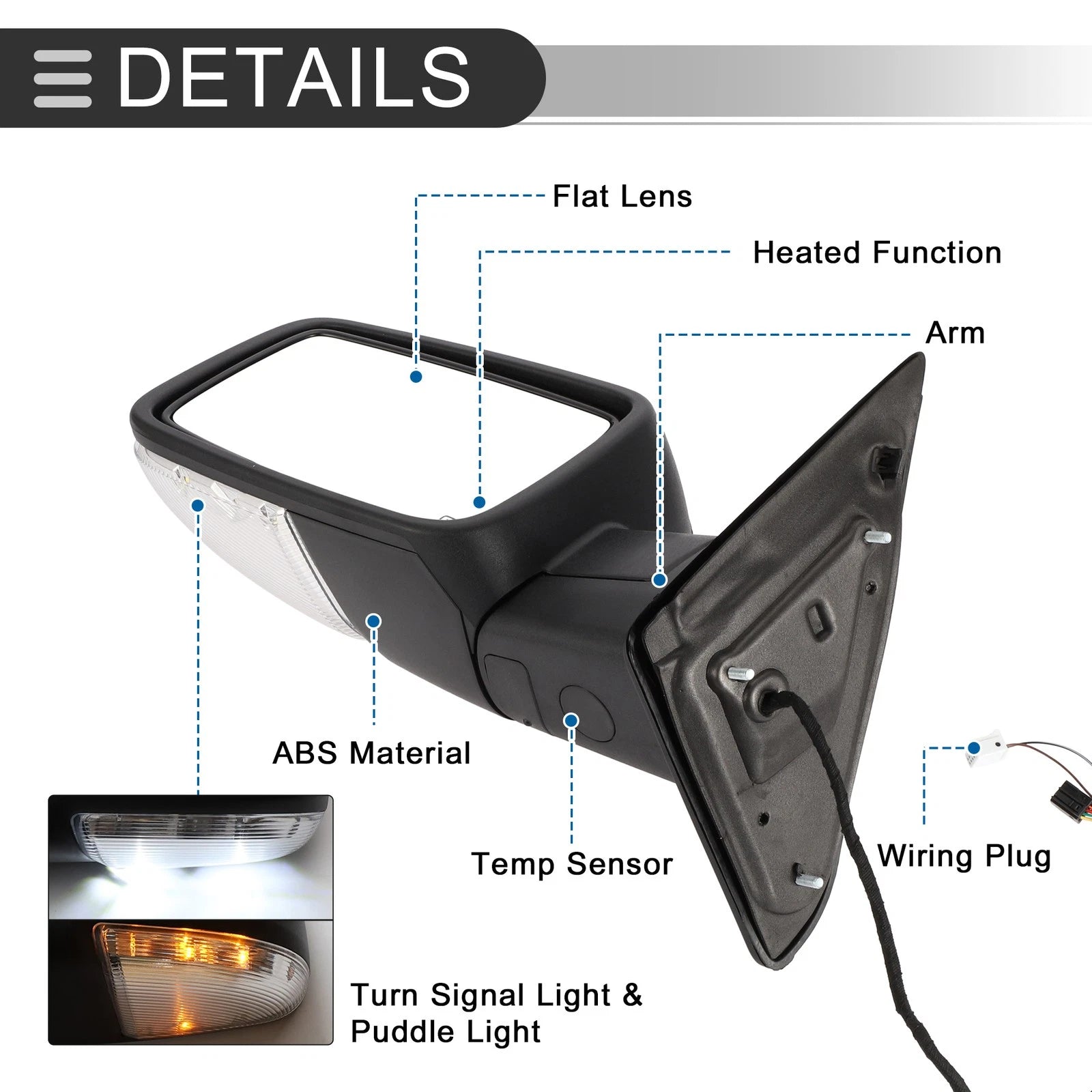 Tow Mirrors for Dodge Ram 1500 (2009–2018) with Turn Signal Lights, Black