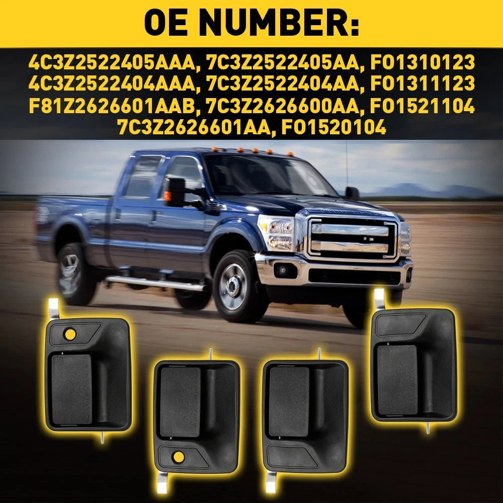 4X Black Exterior Door Handle Set for Ford F-250 F-350 F-450 F-550 (1999–2016)