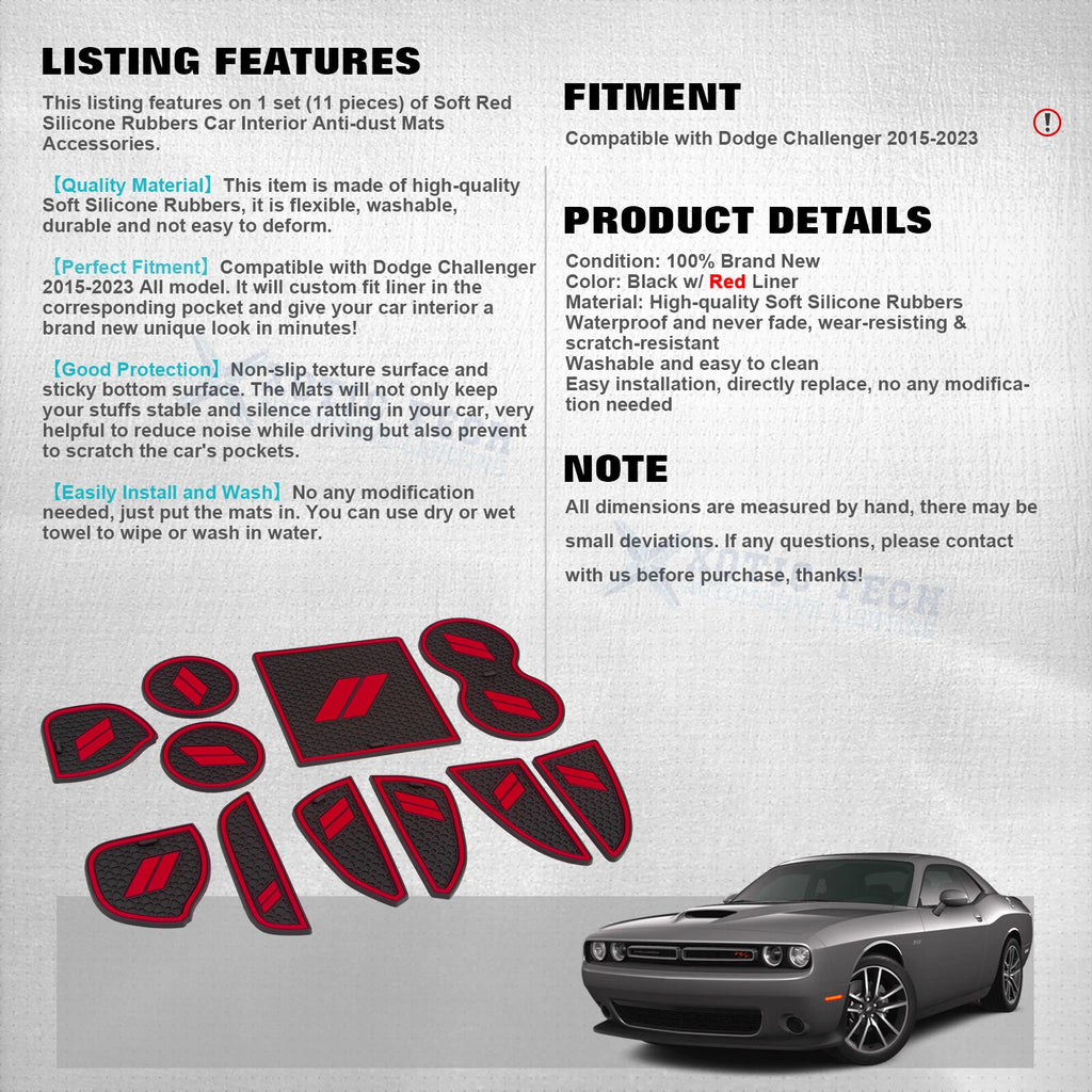 Soft Red Car Interior Anti-Dust Mats Accessories for Dodge Challenger (2015-2023)