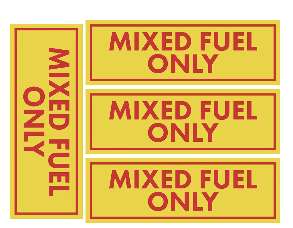 Set of 4 Mixed Fuel Only Vinyl Stickers Decals for Gas Oil 2 Stroke Can