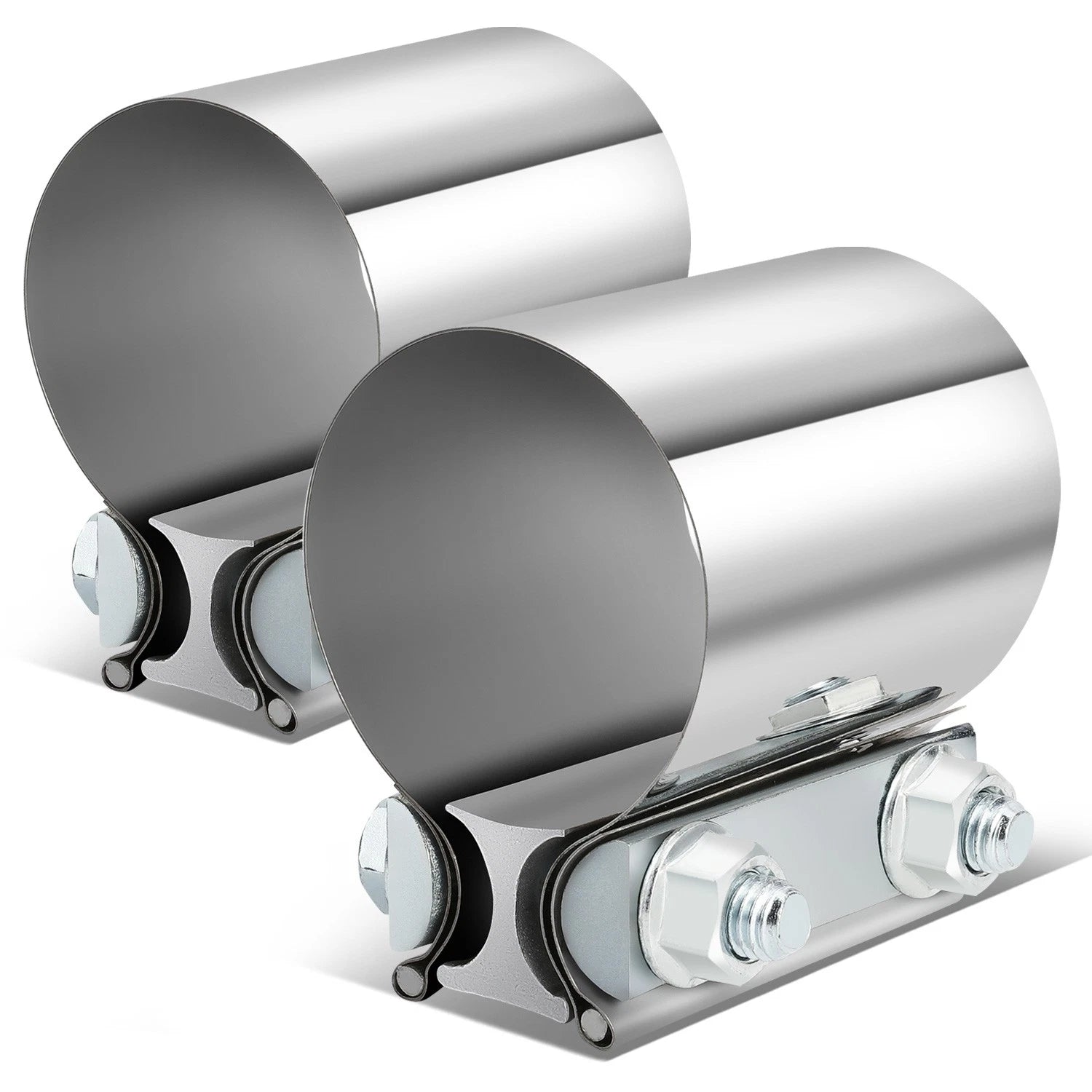2X 2" OD Butt Joint Band Exhaust Clamp for Universal Muffler Pipe (304 Stainless)
